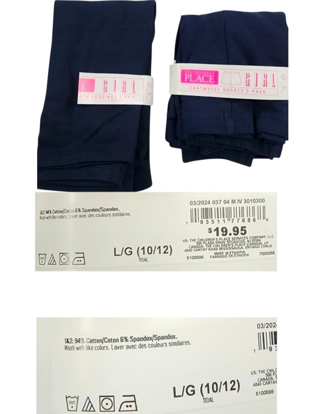 5pc Children's Place Girls Navy Long Sleeve Polo, Leggings, Cartwheel Shorts Set